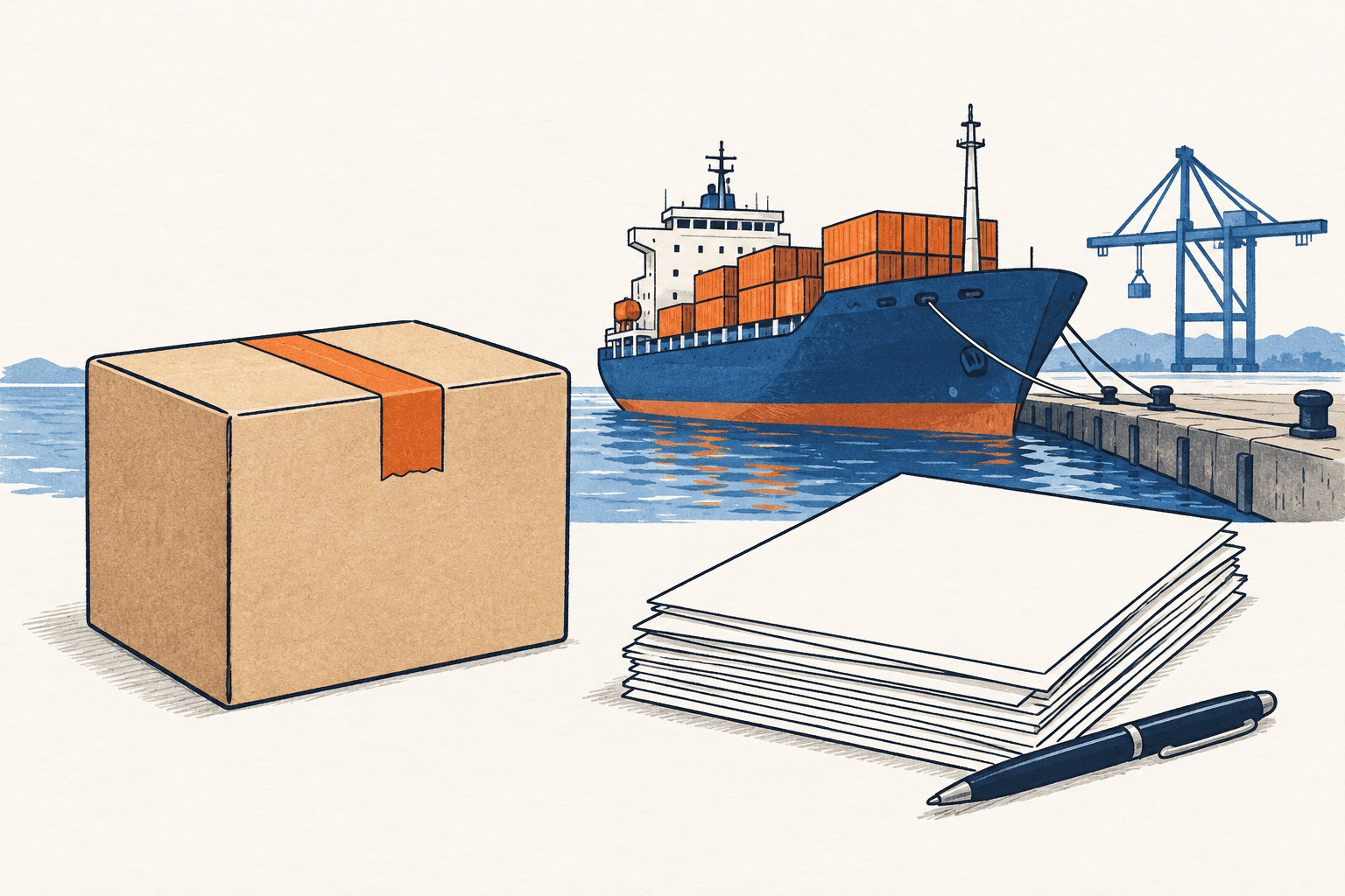 An itemized import quote reviewed beside shipping paperwork