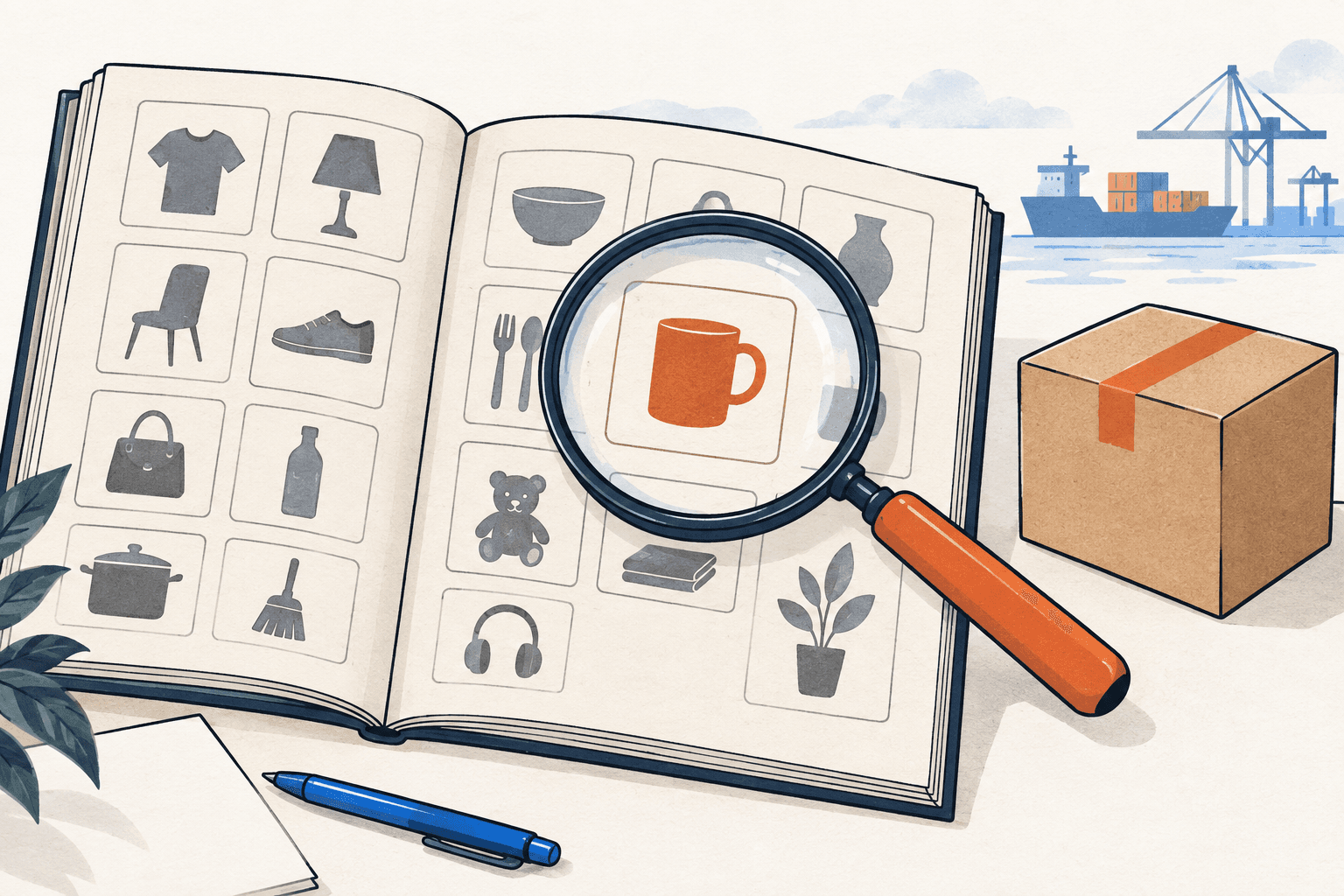 Material samples and garment specifications on a classification desk